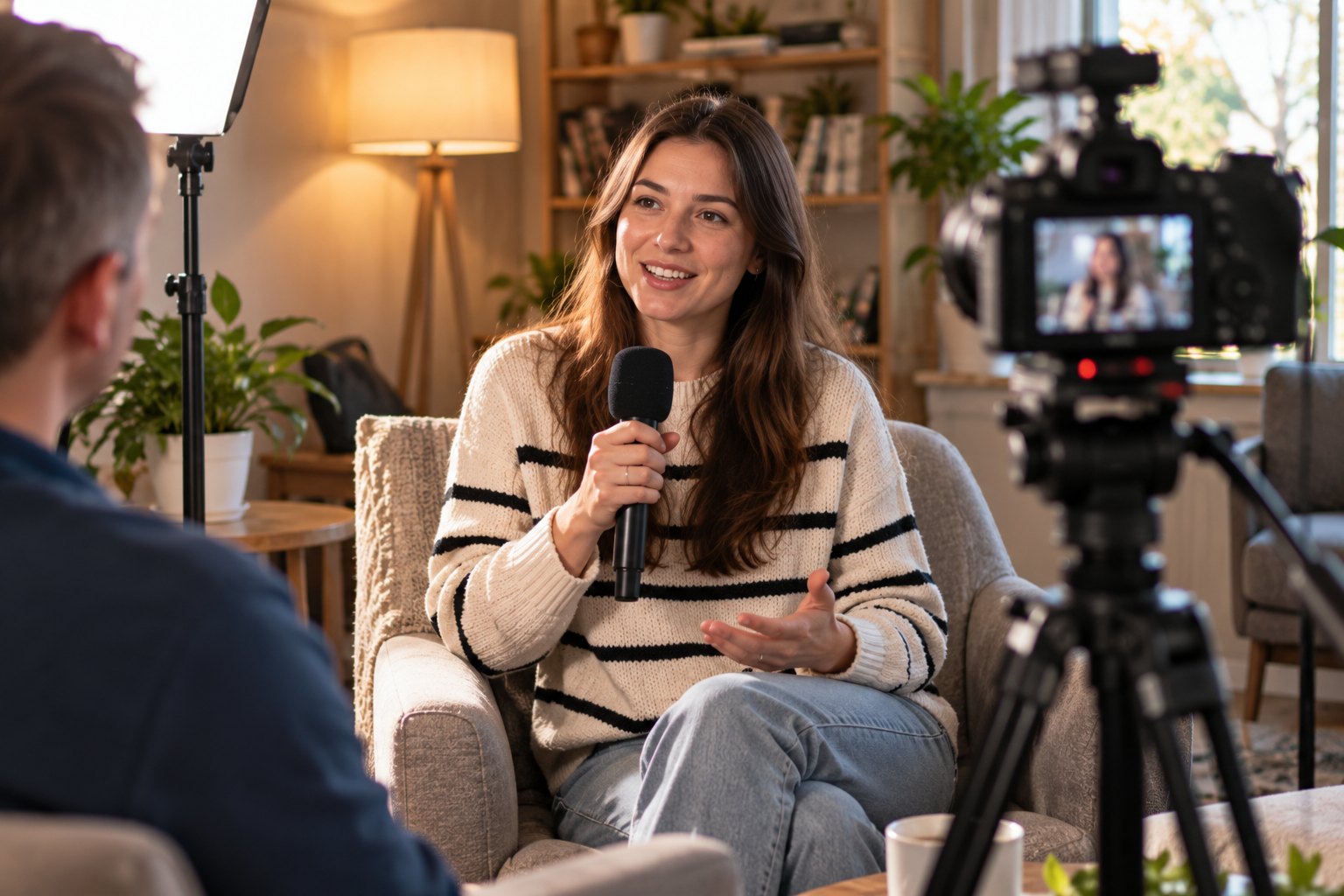 A young woman shares her story in a recorded video interview.