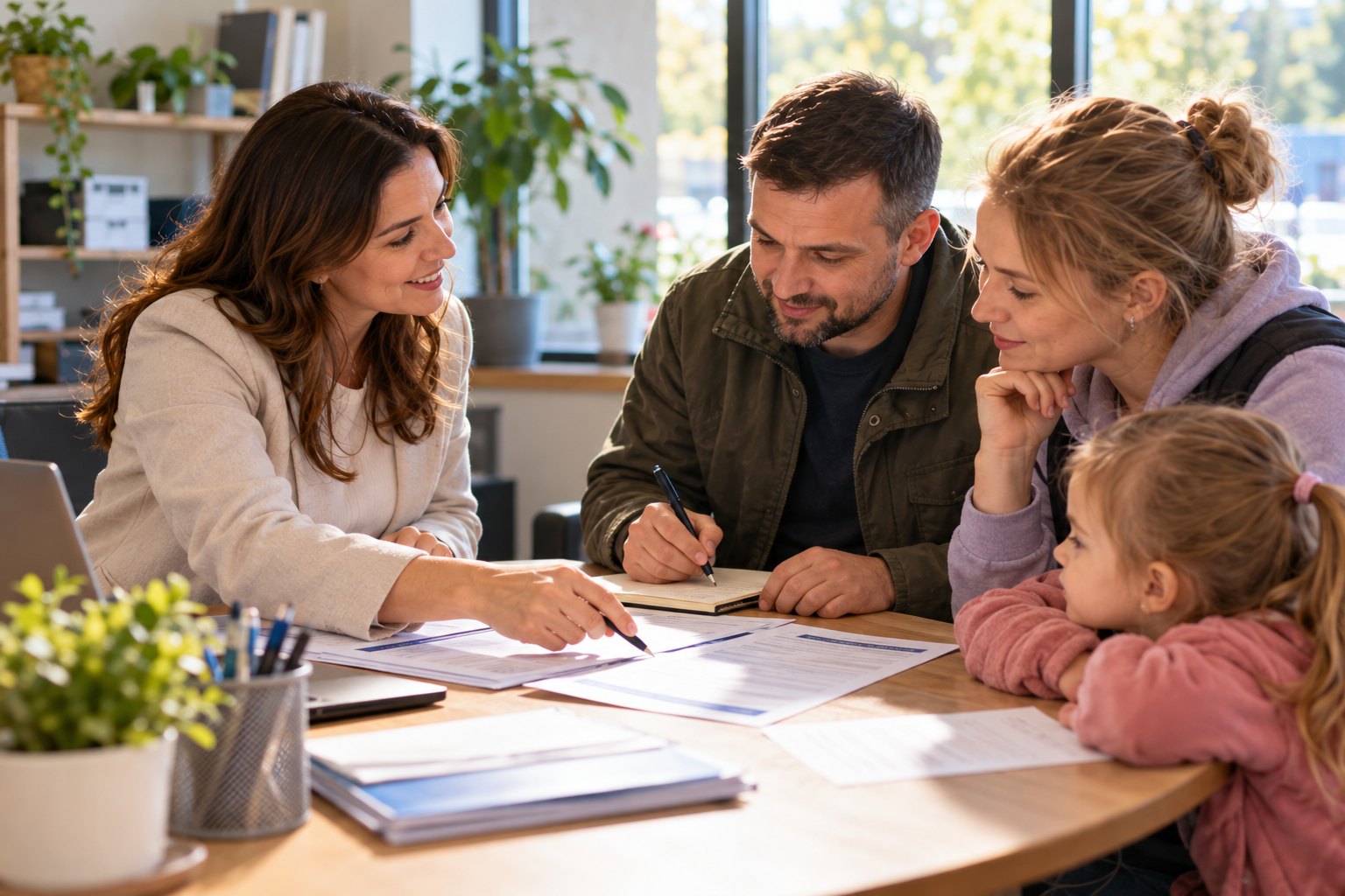 An SSA navigator walks a family through the next steps on a printed checklist.